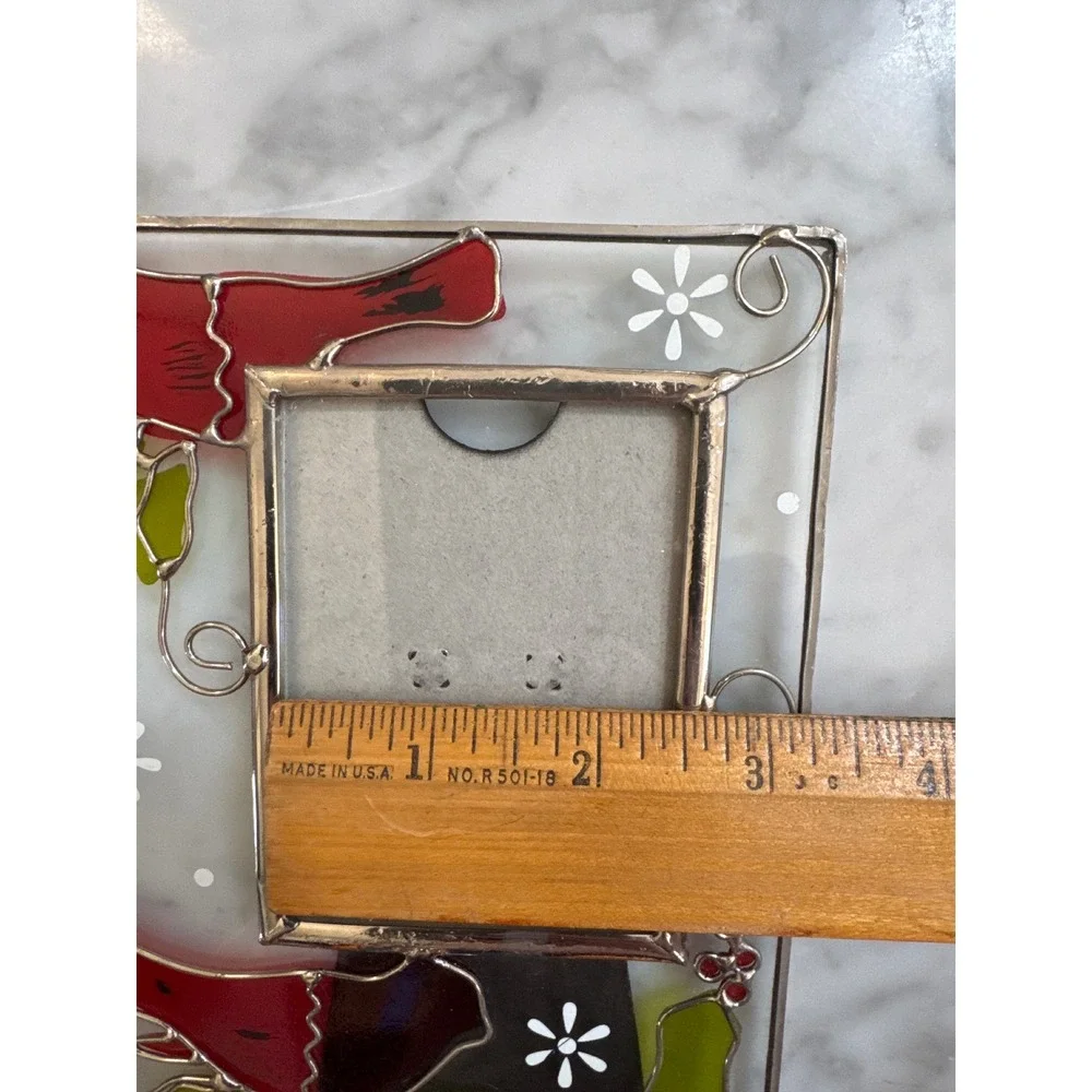 Greenbrier International Stained Glass Cardinal Picture Frame Red Bird Holly 2x3